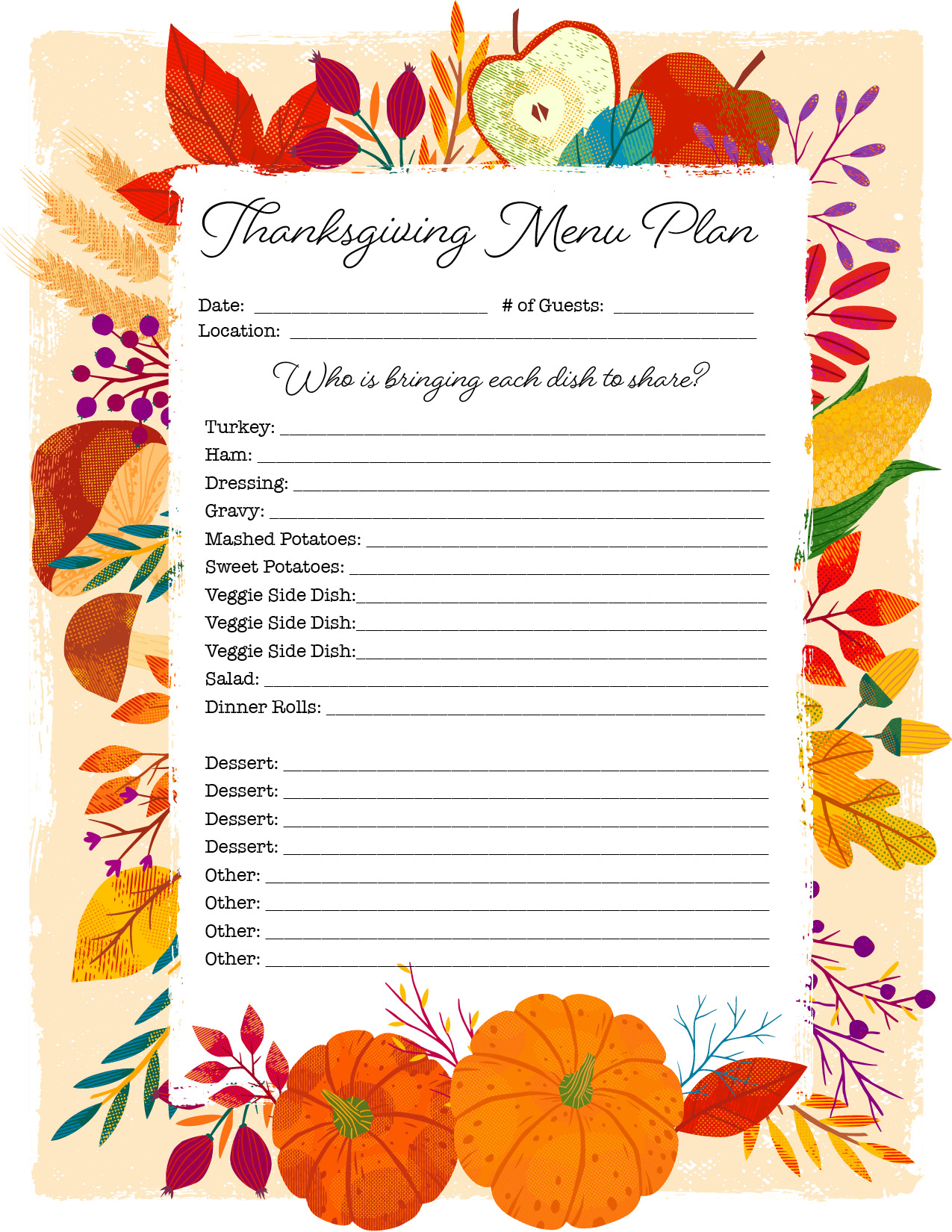 Thanksgiving Menu Planner